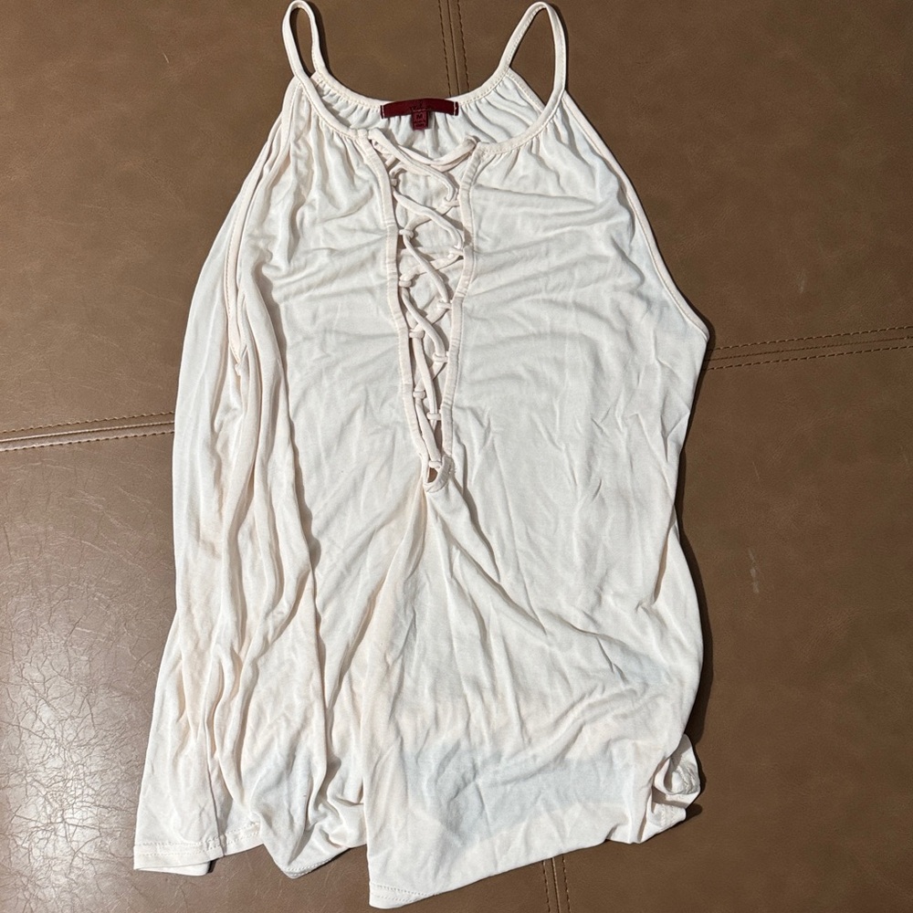 Elegant pink Cream Lace-Up Tank Top